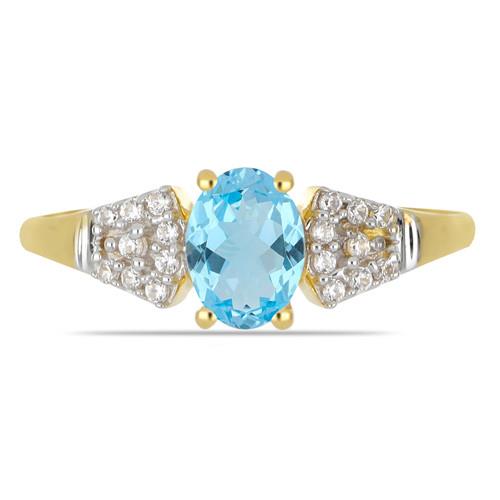 BUY 14K GOLD NATURAL SWISS BLUE TOPAZ GEMSTONE CLASSIC RING WITH WHITE DIAMOND